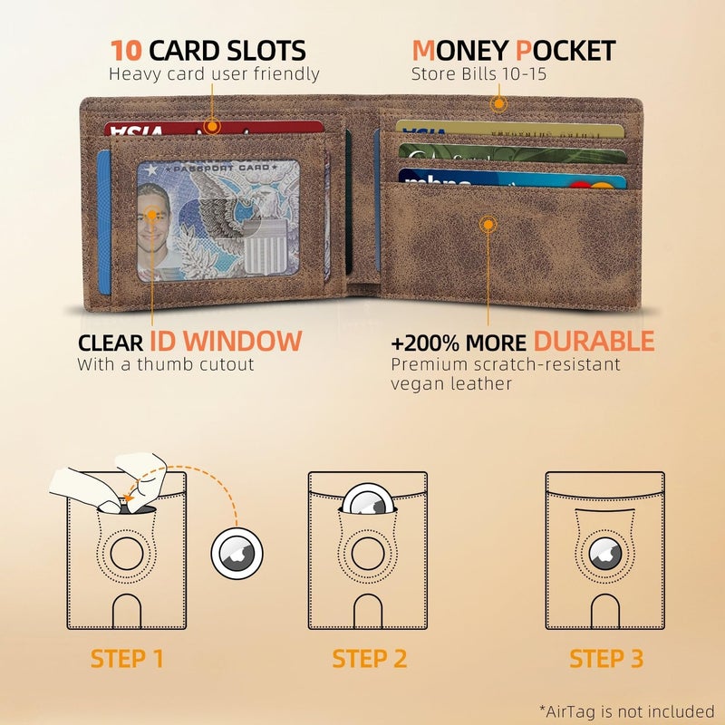 RUNBOX AirTag-Wallet-Mens-Slim-RFID Blocking Wallets Leather with Bill Compartment Air Tag Bifold Card Holder Wallet Gifts for Men Dad - Image 2